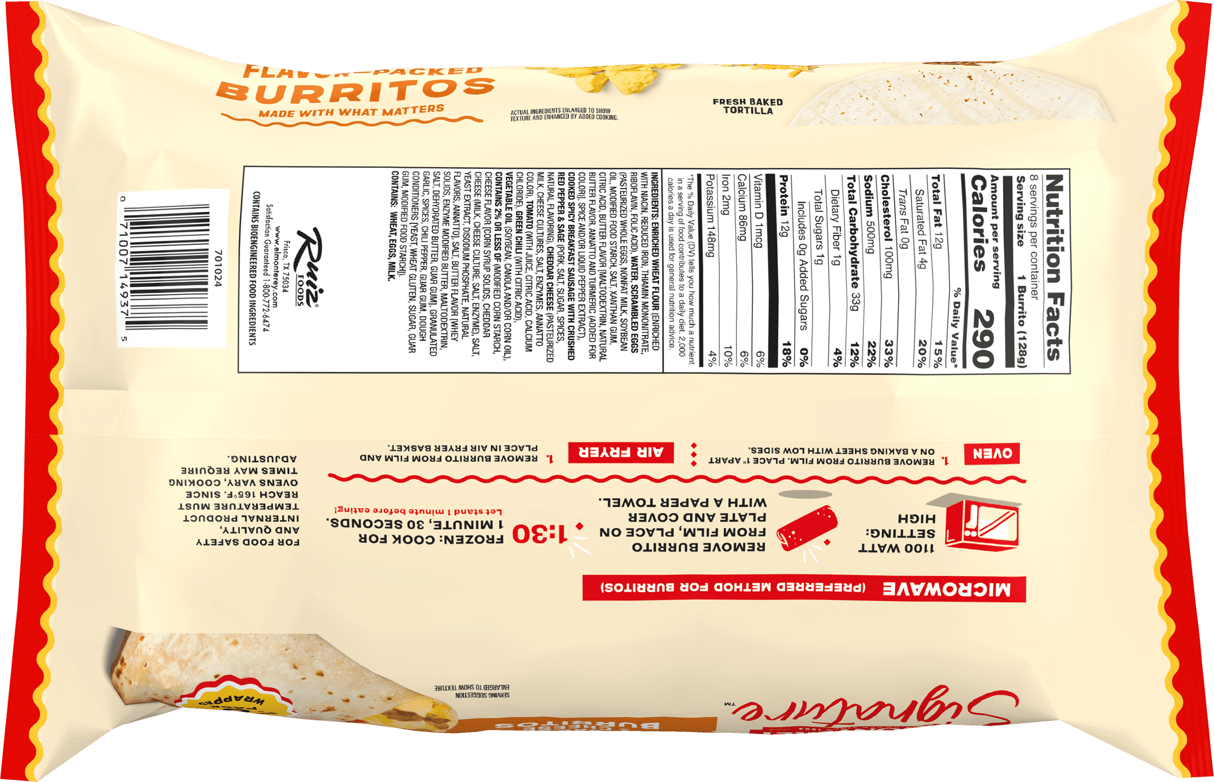 El Monterey Signature Egg, Sausage & Cheese Burritos, 36 oz, 8 Count (Frozen)