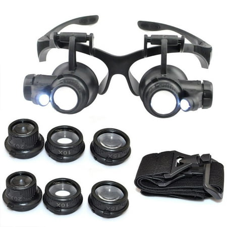Headband LED Magnifier Double Eye Loupe Glasses Jeweler Watch Repair 10X 15X 20X 25X