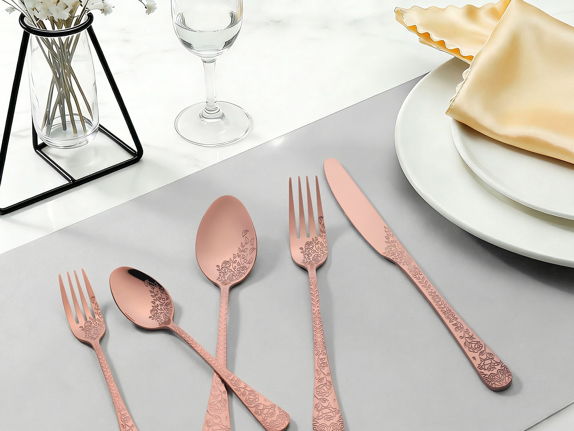 Unique Bargains 20 Pieces Stainless Steel Silverware Set for 4 Modern Cutlery Rose Gold