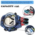 thumbnail image 3 of Bolsa de lona para niños y niñas, viajes nocturnos, deporte, gimnasio, fin de semana, bolsa de hombro con compartimento para zapatos y bolsillo húmedo (fútbol negro y azul), 3 of 9