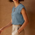 thumbnail image 6 of ClodeEU Women's Keyhole Neck Cap Sleeve Linen Blouse, Casual Loose Fit Summer Top Light Blue,Women's Plus L, 6 of 8