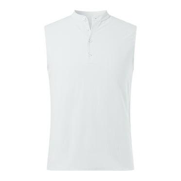 Sleeveless Beach Shirts for Men Summer Tank Shirts Casual Henley Tank Top