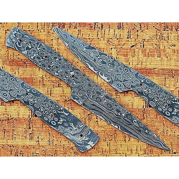 Twist pattern Damascus steel clip point blank blade, 8.5 inches long full tang blank blade with 3.75 cutting edge, 3 finger groove scale with 3 pins, knife making supplies