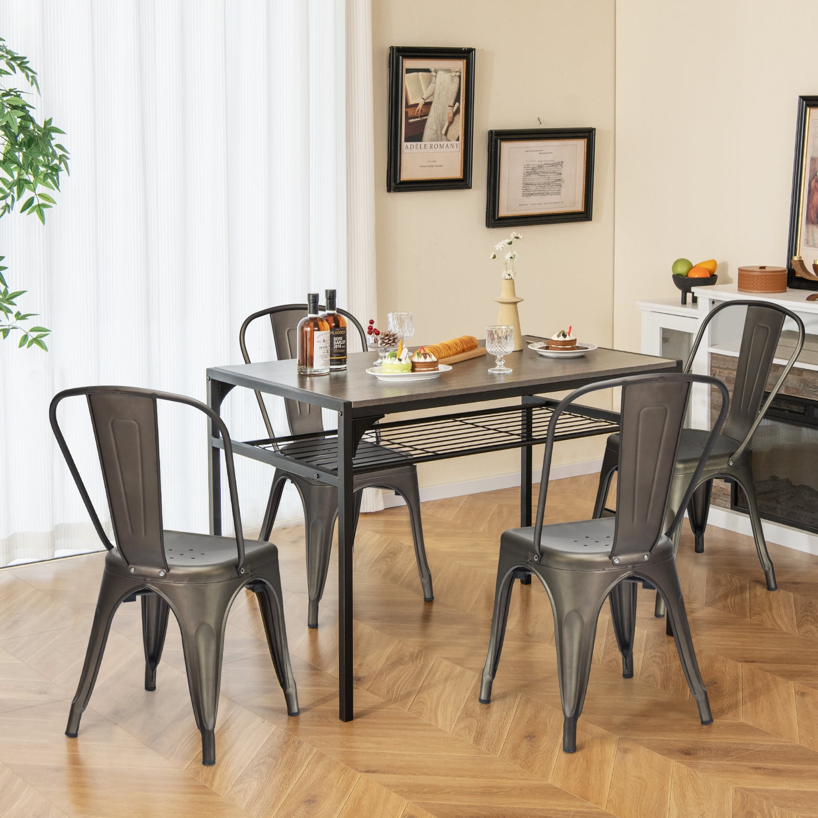 Giantex Metal Bar stools Set of 4 with Removable Back Cafe Side Chairs with Rubber Feet Stylish and Modern Chairs for Kitchen Dining Rooms and Side Bar Gun Walmart