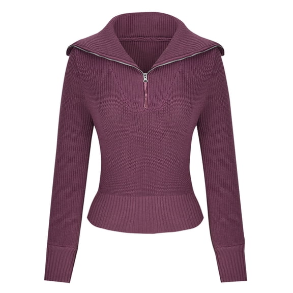 GigrtiJin Women's Pullover Sweater Tops Half Zip Lapel Solid Color Sweaters Casual Long Sleeves Loose Blouses