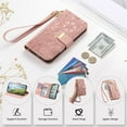 thumbnail image 3 of for Motorola Edge 60/60s Leather Phone Case Zipper Wallet Handbag, Embossed Floral Folio Flip Cover Kickstand, 2 Layer Card Slot Cash Holder, Magnetic Buckle, Shoulder Wrist Strap, 3 of 9