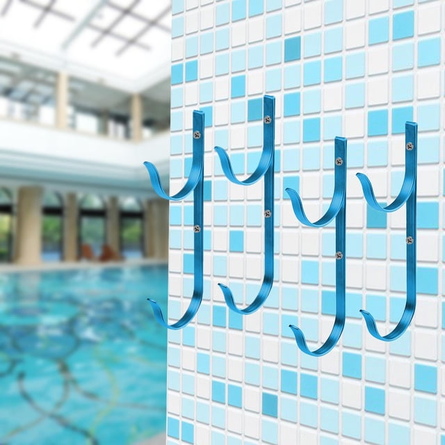 4 Piezas de Perchas de Piscina Premium con Tornillos, Accesorios, Soportes, Ganchos de Cerca para Mangueras de Vacío de Hojas, Rastrillos de Hojas azul Macarena Perchas para postes de piscina