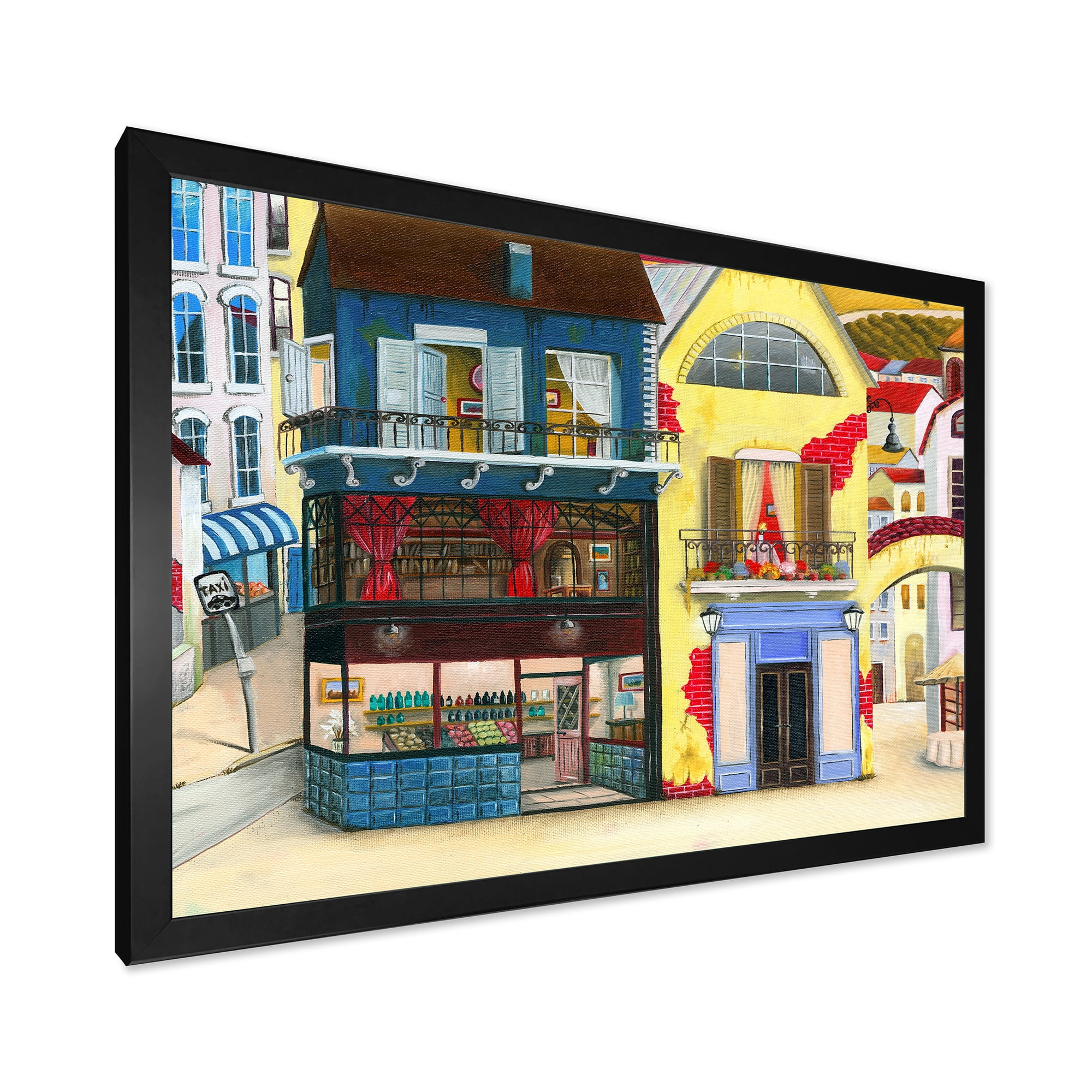 Designart 'The Colorful Facade of The Buildings In A Cozy Streets' French Country Framed Art Print