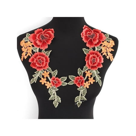 - 2 Rose Flower Motif Collar Sew on Patch Badge Embroidered Applique Patch for Bag Hat Jeans Dress Diy Lot