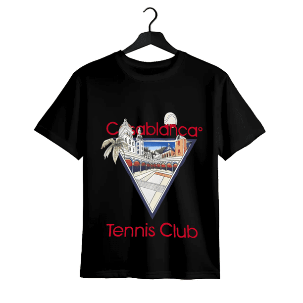 Men's Summer New Tennis Club Theme Casablanca Print Classic Trendy Short Sleeve Micro Stretch Round Neck Comfortable Breathable T-Shirt