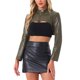thumbnail image 1 of Chaqueta recortada con cremallera frontal y cuello de pie de cuero sintético para mujer INSPIRE CHIC en verde ejército, 1 of 6