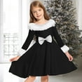thumbnail image 2 of Posijego Girls Party Dresses Christmas Party Fleece Trim Long Sleeve Bow Front Flowy A-Line Dress for Girls, 2 of 5