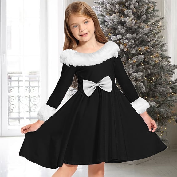 JUSLIO Dresses for Girls Bow Dresses Casual Long Sleeve Dress Size 6
