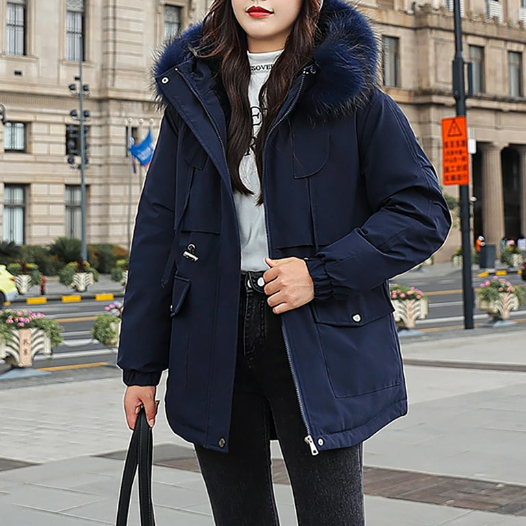 Outerwears Solid Color Winter Overcoat Fleece Lined 2023 Clothes Lapel  Cardigan Fall Fashion Open Front Lapel Plus Size for Women Navy M