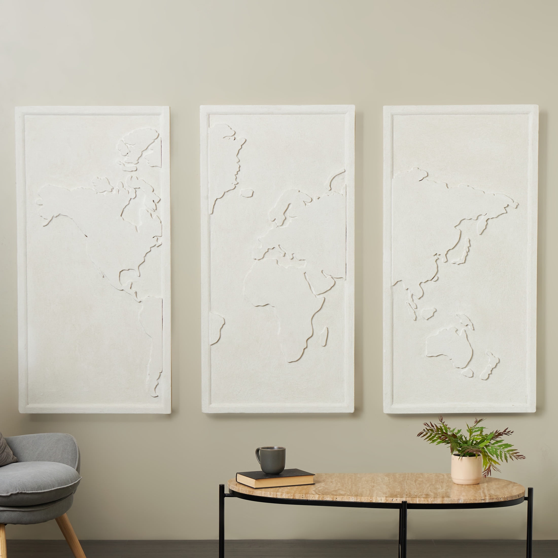DecMode White Wooden 3D World Map Wall Decor (3 Count)