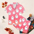 thumbnail image 5 of TOWED22 Girls Halloween Pajama Set Short Sleeve Button Down Silky Satin Girls PJS Kids Sleepwear Fall Winter Nightwear Loungewear Set for 2-13 Years(Pink,10-11 Y), 5 of 6