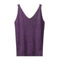 thumbnail image 2 of Qwertyu Women's Tank Top with Knitted Sequins Sleeveless V Neck Shirt Casual Sequins Strappy Elegant Blouses Dark Purple One Size, 2 of 5