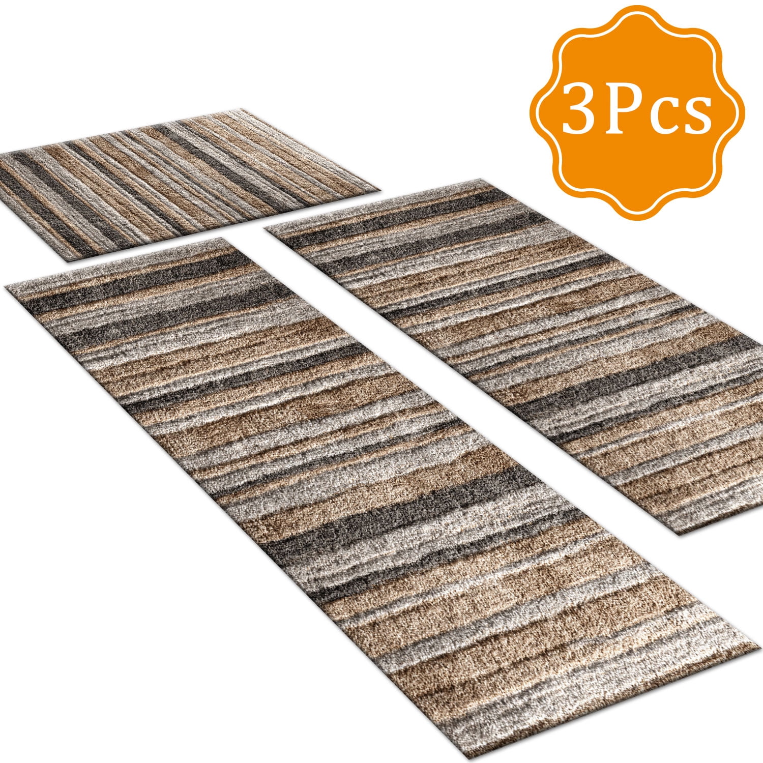 3 Piece Kitchen Rug Set, Non-Slip And Washable, Abstract Pattern Kitchen Hallway Rug, Soft And Comfortable, Suitable For Sinks, Floors, Entrances, Hallways and Bathrooms