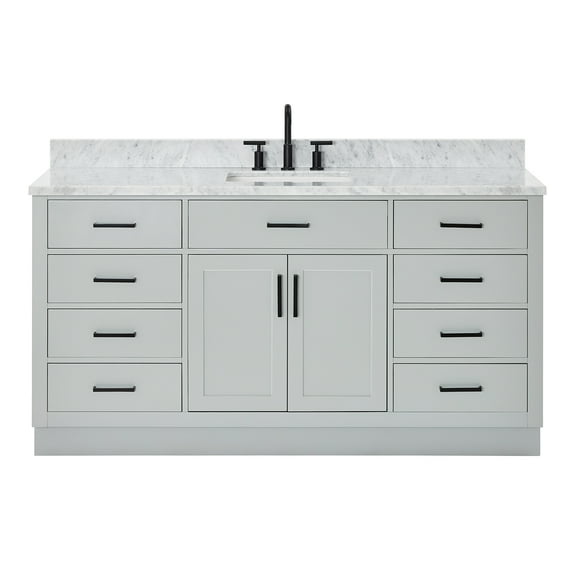 Ariel Hepburn 67 Inch Single Rectangle Sink Vanity With Carrara White Marble Countertop With 0.75 Edge In Grey