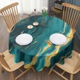 thumbnail image 3 of Teal and Gold Marble Wavy Veins Pattern Round Tablecloth 60"x60",Wrinkle Wipeable Table Cloth for Kitchen Dining Room Picnic Patio Party, 3 of 6