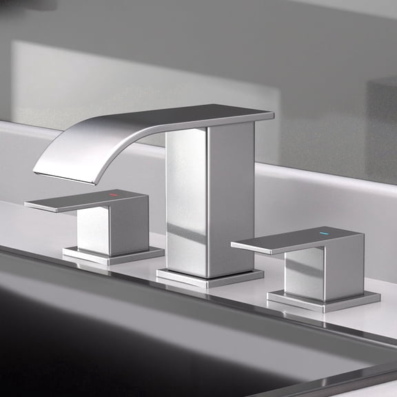 Curve Waterfall 8 in. Widespread 2-Handle Bathroom Faucet, 3-Hole Sink Faucet with Pop-Up Drain, Brushed Nickel