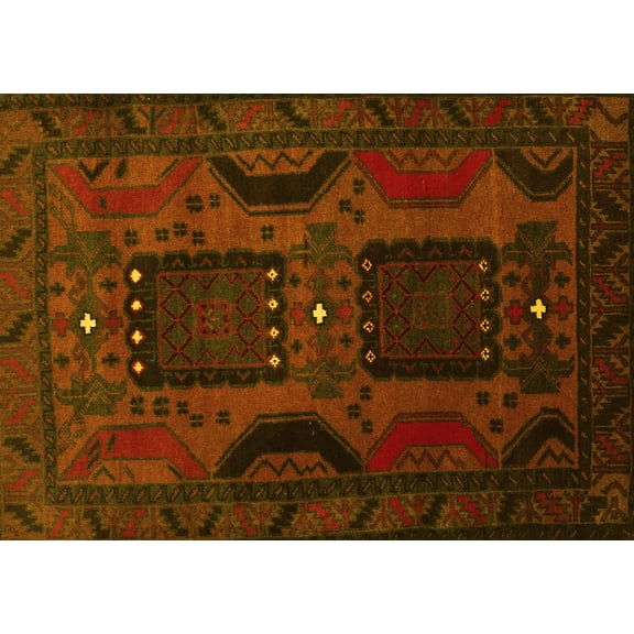 Ahgly Company Machine Washable Indoor Rectangle Persian Yellow Traditional Area Rugs, 5' x 7'