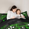 thumbnail image 4 of Manfei Gamer Gaming Twin Bedding Sets 7-Piece,Modern Video Game Bedding Comforter Set 7-Piece,Green Geometric Hexagon Sheet Sets For Kid Boy,Lightweight Room Decorative Reversible, 4 of 7