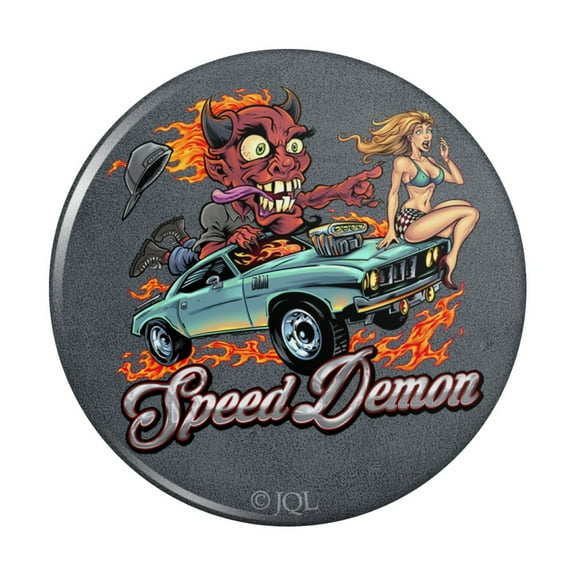Speed Demon Flaming Hot Rod Pinback Button Pin