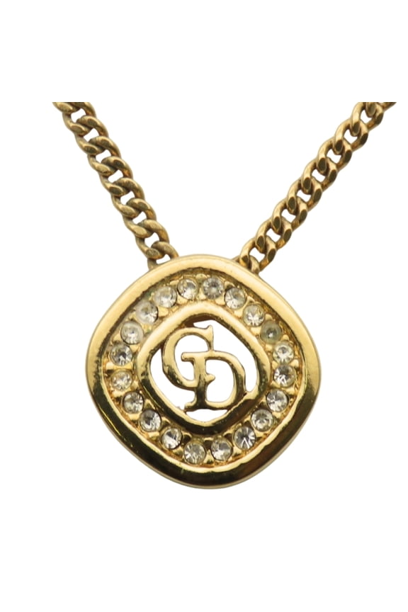 Pre-Owned Christian Dior CD logo metal necklace with rhinestones and gold-plated GP.... (Good)