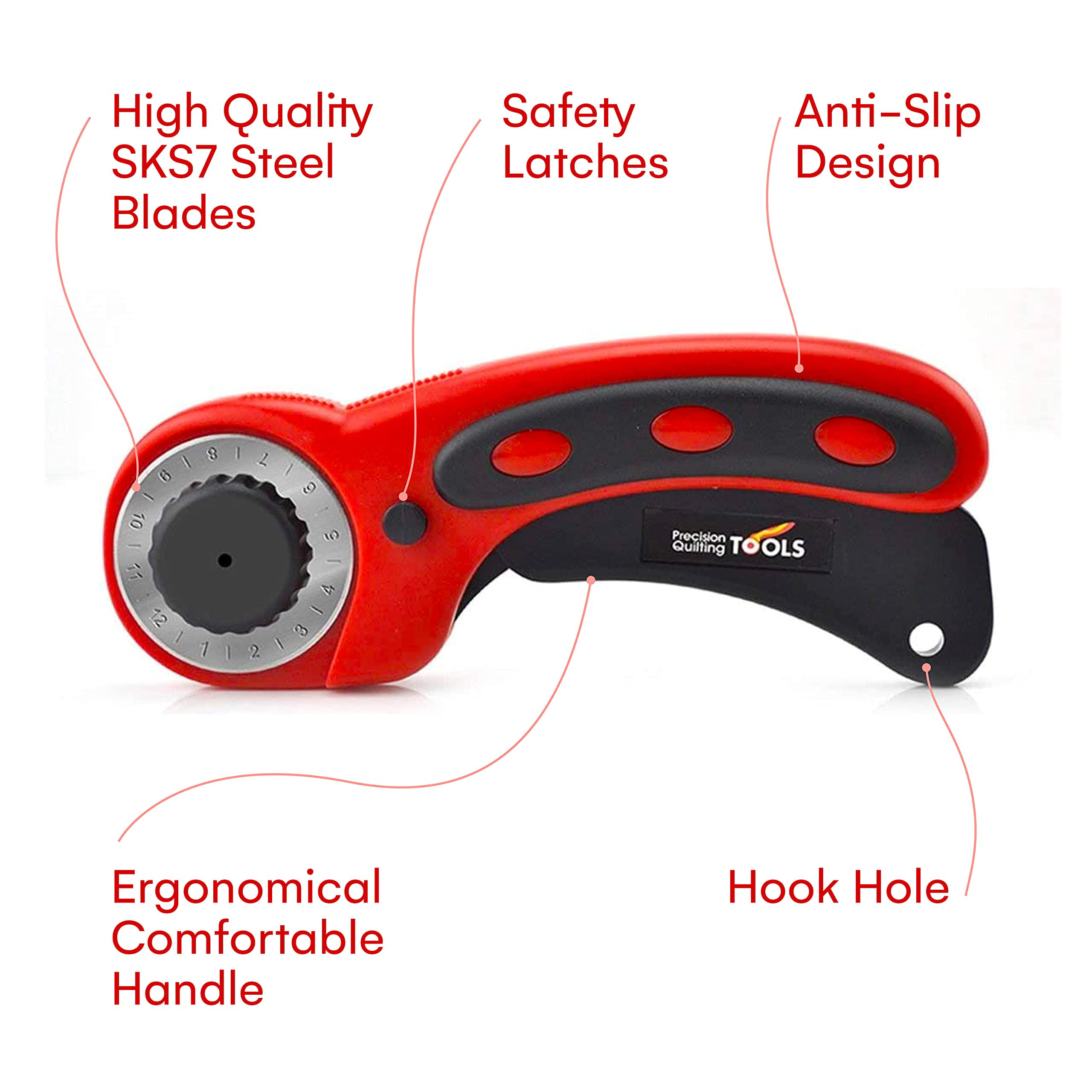Precision Quilting Tools 45mm Deluxe Rotary Cutter Red - 3 Extra