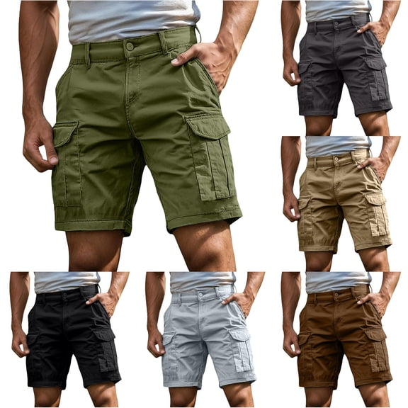 WERYOUNG Cargo Shorts For Men Solid Color Elastic Waist Casual Summer Athletic Shorts With Pockets For Outdoor Sports Comfortable Bottom L