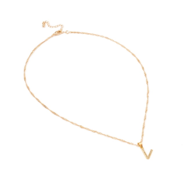 Dije Inicial Letra V Mini con Zirconia Chapa de Oro 18k Cadena Ametrinaa MPGD0019-V