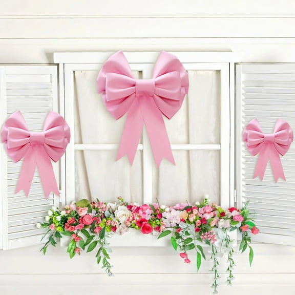 3PCS Big Pink Bows, 3 Sizes Pink Giant Bows for Decoration, 3D DIY Bow Kit Easy Assembly, Large Decorative EVA Bows for Wedding Birthday Party Decor, Car Wreath, Present Basket