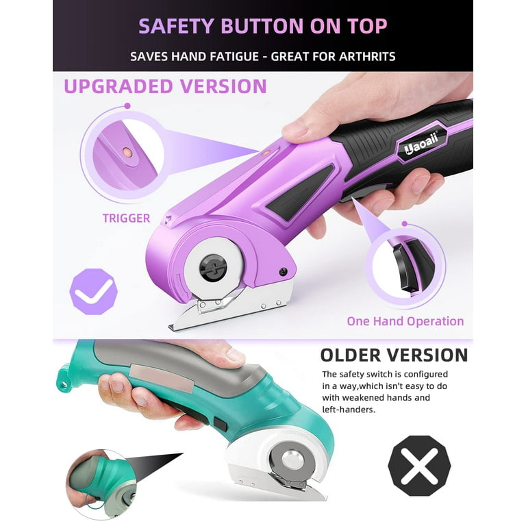Cordless Electric Scissors 2023 Upgraded, Uaoaii Electric Cardboard Box  Cutter w/Safety Button & Led Light, Power Fabric Rotary Cutter Gift for  Mother