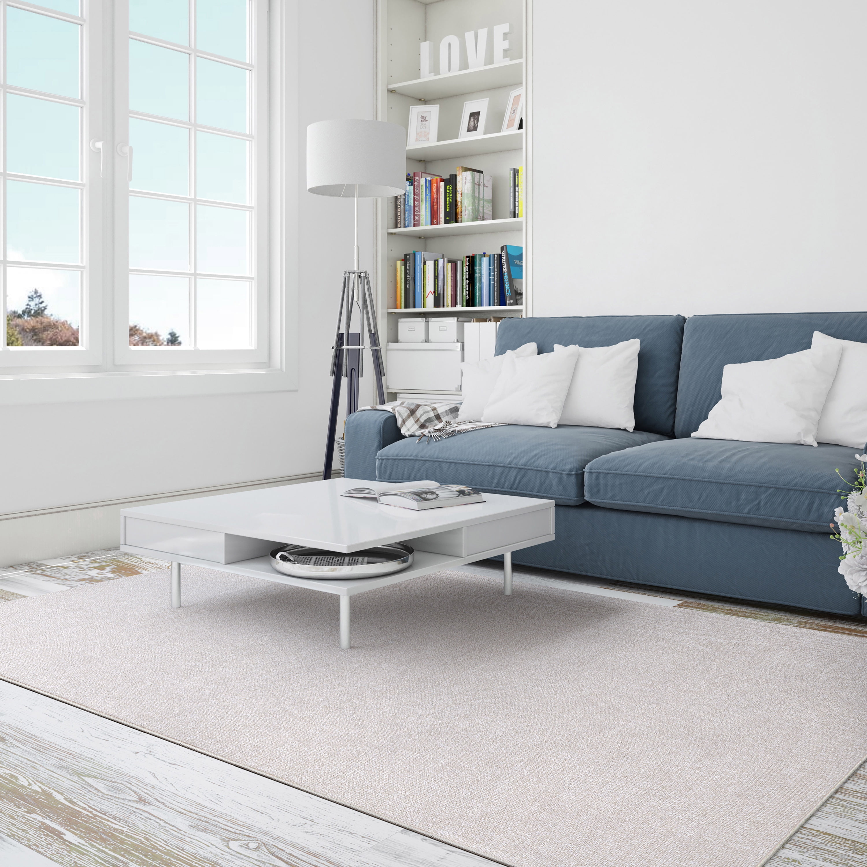 Well Woven Plain Solid Modern Solid Ivory Flat-Weave 5'3" x 7'3" Area Rug