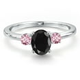 thumbnail image 3 of Gem Stone King 14K White Gold Black Sapphire and Pink Lab Grown Diamond Engagement Ring for Women | 1.36 Cttw | Oval 7X5MM | Gemstone September Birthstone | Size 8, 3 of 6