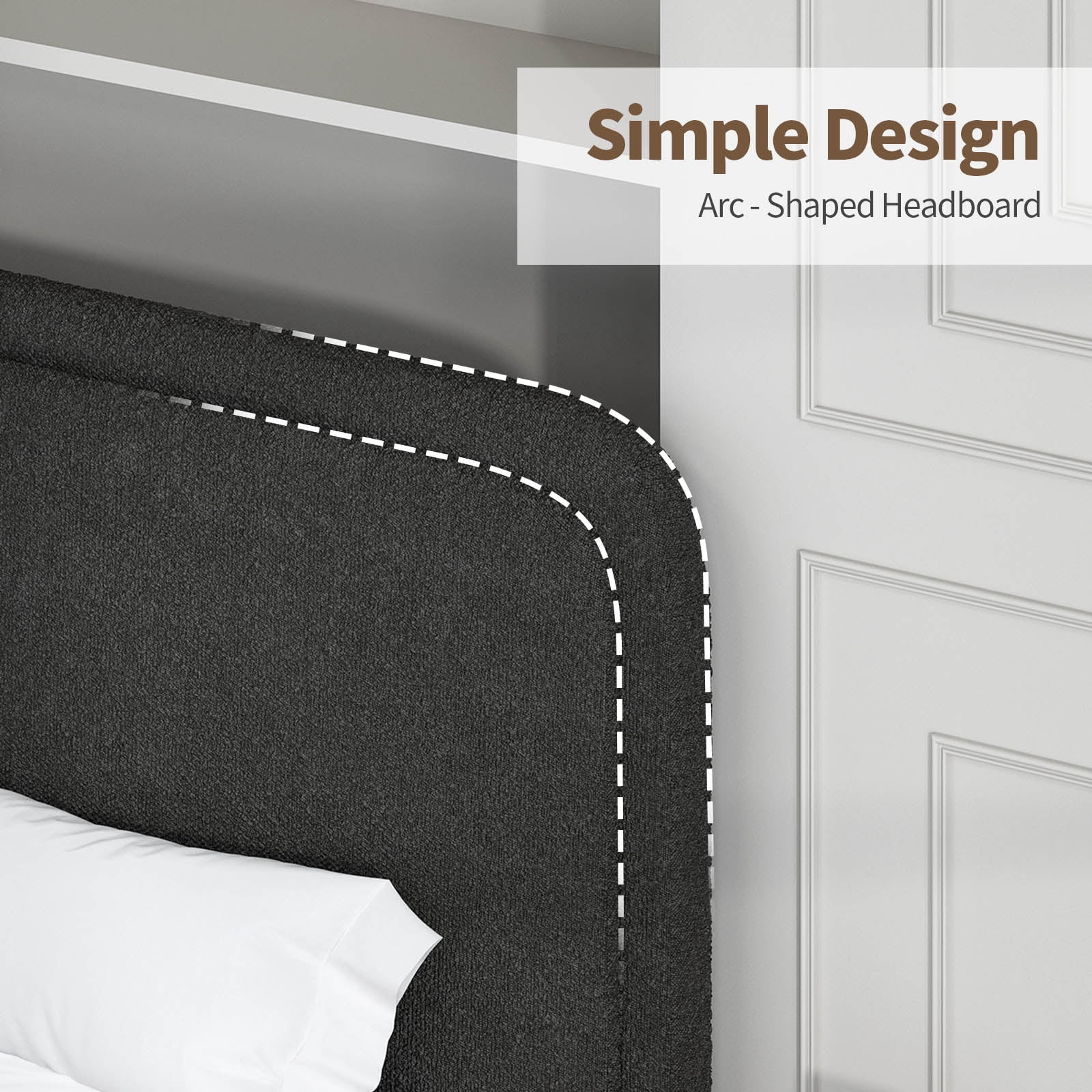 4 Ever Winner Queen Boucle Upholstered Bed Frame with Headboard, Easy Assembly, Black