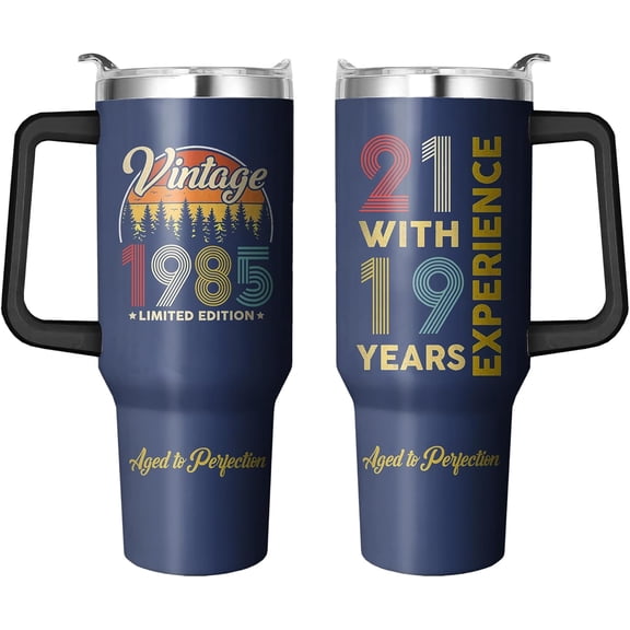 40th Birthday Stainless Steel Tumbler with Handle & Straw, Birthday Gifts Cup 40 Oz, 40 Year Old Birthday Gifts for Girls, 40th Birthday Decorations for Girls, Happy 40th Birthday Gifts for Men