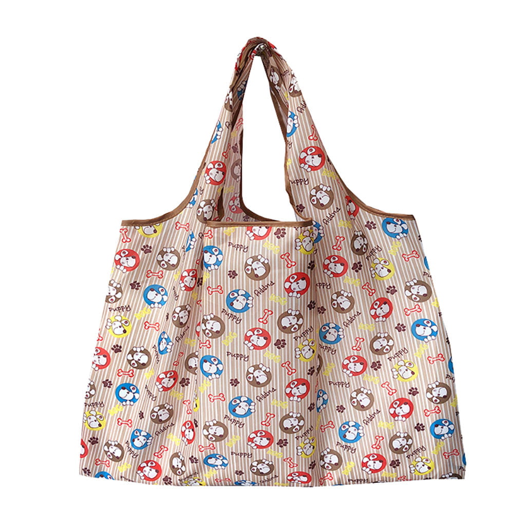 Lady Foldable Reusable Shopping Bag Cartoon Floral Edging Vegetable Tote Bag 
