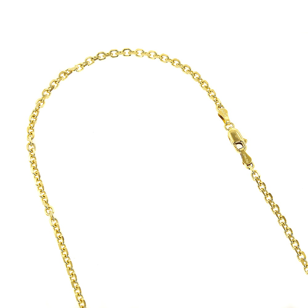 Luxurman - 14K Solid Yellow Gold 3mm Wide Diamond Cut Cable Link Chain 18 Necklace with Lobster Clasp