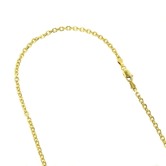14K Solid Yellow Gold 3mm Wide Diamond Cut Cable Link Chain 18 Necklace with Lobster Clasp