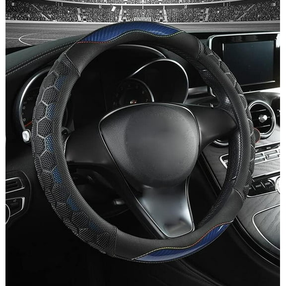 Carbon Fiber Honeycomb Steering Wheel Cover 15 Inch Universal Breathable Sweat-Absorption Fashion Sport Car Steering Wheel Cover, Blue