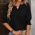 thumbnail image 5 of Women's Casual Solid Color V Neck Short Sleeve Tops Blouses T-Shirt, 5 of 7