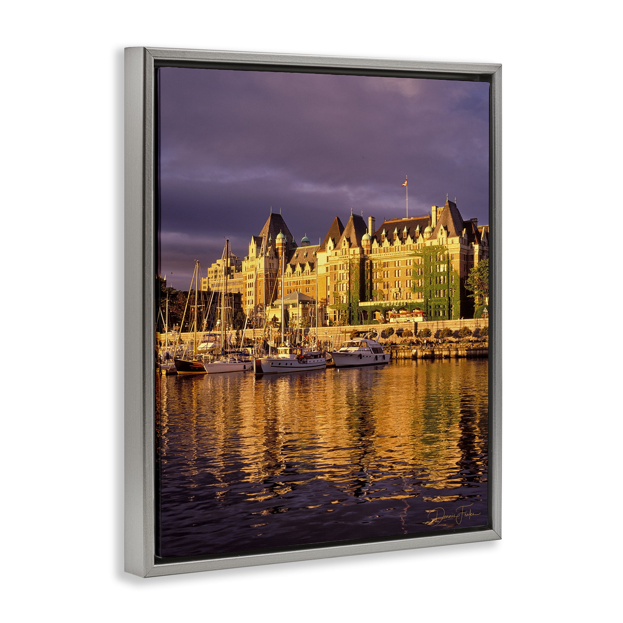 Stupell Industries City Boat Harbor Town & City Photography Gray Floater Framed Art Print Wall Art, 17 x 21