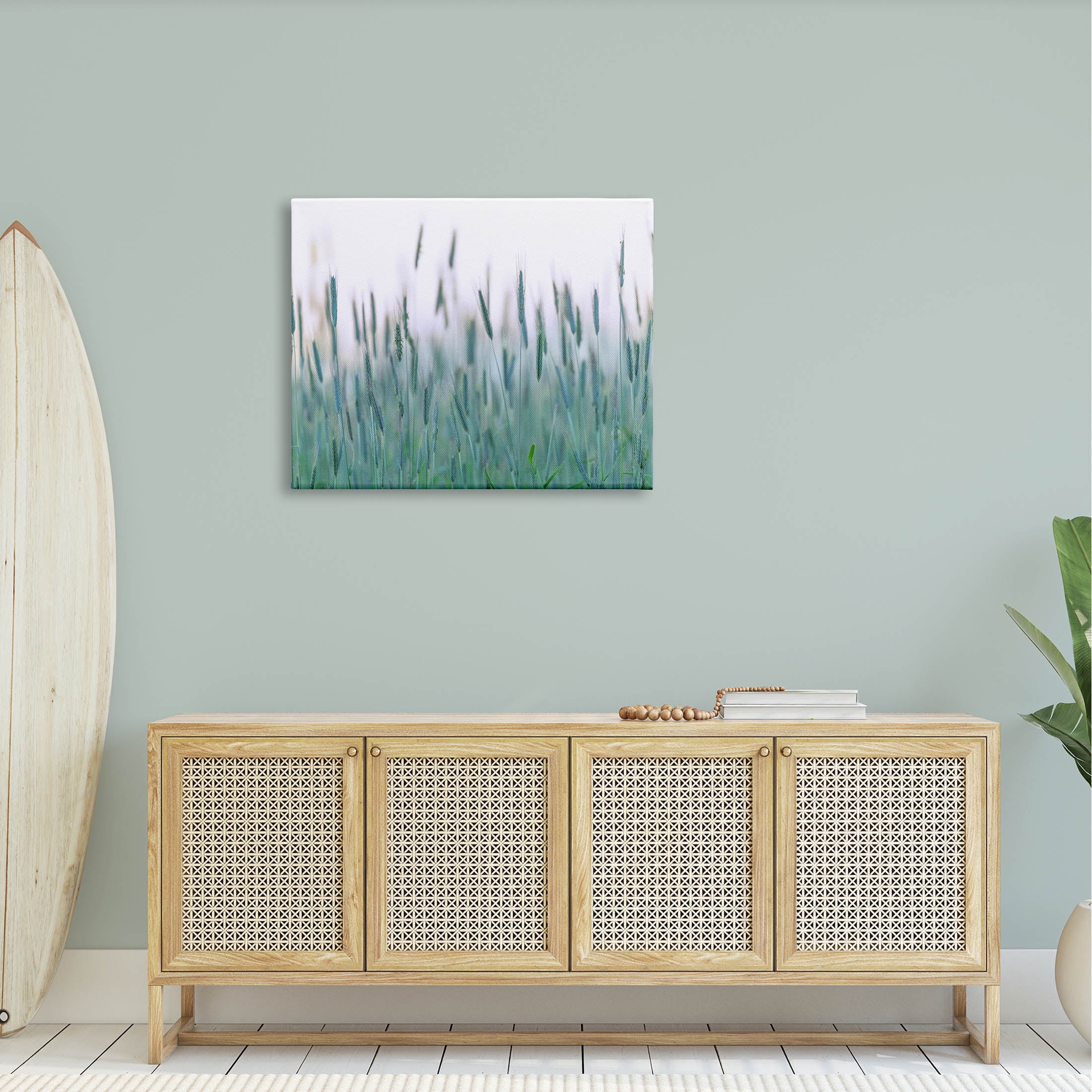 Green Wheat Field Sprigs Landscape Photograph Gallery Wrapped Canvas Print Wall Art
