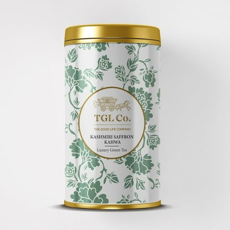 TGL Co. Kashmiri Kahwa Tea – 50g (1.76oz) Tin | Saffron-Infused Loose Green Tea with Cardamom, Cinnamon, Clove, Almonds | Authentic Indian Spiced Tea Blend