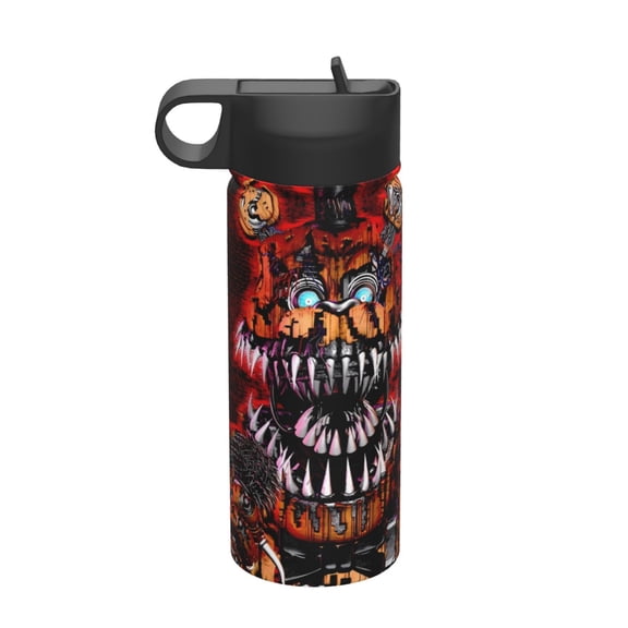 Saiise Five Nights At Freddy'S Print Insulated Water Bottle with Straw,Sports & Travel Water Bottle 18oz Double Walled Stainless Steel,Reusable Thermal Water Bottle