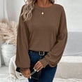thumbnail image 4 of Zedker Elegant Lace Sleeve Round Neck Casual Long Sleeve Shirts for Women Fashion Loose Pit-Striped Versatile Tops for Fall and Winter,Brown,S, 4 of 5