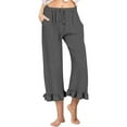 thumbnail image 2 of RPVATI Linen Pants for Women Beach Summer Ruffle High Waisted Cropped Wide Leg Capri Pants Casual Baggy Drawstring Lounge Palazzo Trousers with Pockets Dark Gray XXL, 2 of 8