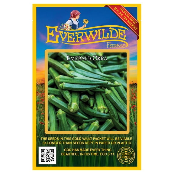 Everwilde Farms - 100 Emerald Okra Seeds - Gold Vault Jumbo Bulk Seed Packet